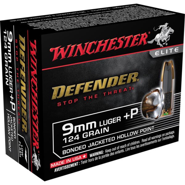 Winchester Defender Pistol Ammo 9mm Luger 124 gr. Bonded Jacket HP 20 rd.