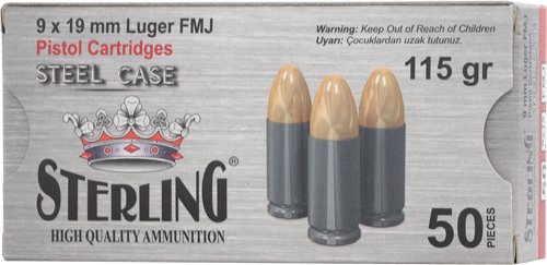 STERLING STEEL CASE 9MM 115 GR - FMJ 50 RD BOX  30 BOXES/CASE