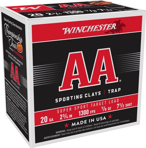 WINCHESTER AA 20GA 2.75" 7/8OZ - #7.5 1300FPS 250RD CASE LOT