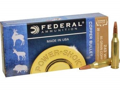 Federal 243 Win Ammunition Power-Shok Lead Free 24385LFA 85 Grain Copper Hollow Point 20 Rounds