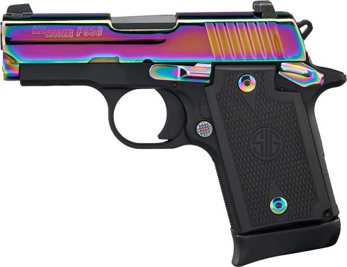 SIG P938 9MM 3" SAO SIGLITE - (1)7RD G10 TITANIUM RAINBOW