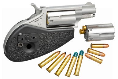 North American Arms NAA-22MSC-HG Mini Revolver .22WMR 5 Rounds 1.13" SAO Stainless/Holster Grip W/ .22 LR Conversion Cylinder