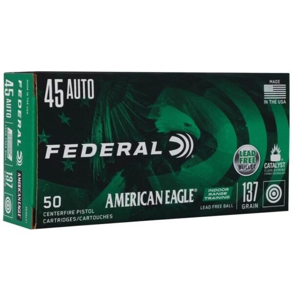 Federal American Eagle IRT Lead Free Handgun Ammunition .45 ACP 137gr FMJ 1200 fps 50/ct