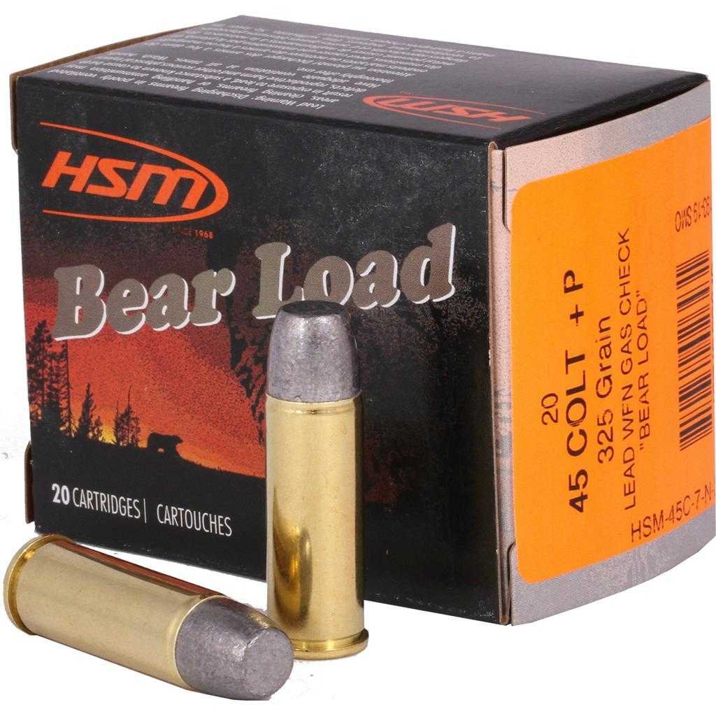https3A2F2Fmedia.chattanoogashooting.com2Fimages2Fproduct2FHEHSM45C7N202FHEHSM45C7N2.jpg HSM Bear Load Hard Cast Handgun Ammunition .45 Colt 325gr WFN Gas Check 1155 fps 20/ct