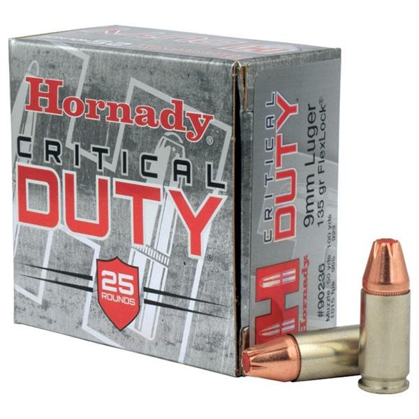 Hornady Critical Duty Handgun Ammo 9mm Luger 135 gr Flex Tip 1010 fps 25/ct