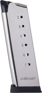 Mec-Gar 1911 Officer Handgun Magazine with Removable Buttplate & Follower .45 ACP HT Nickel 7 rds High Cap