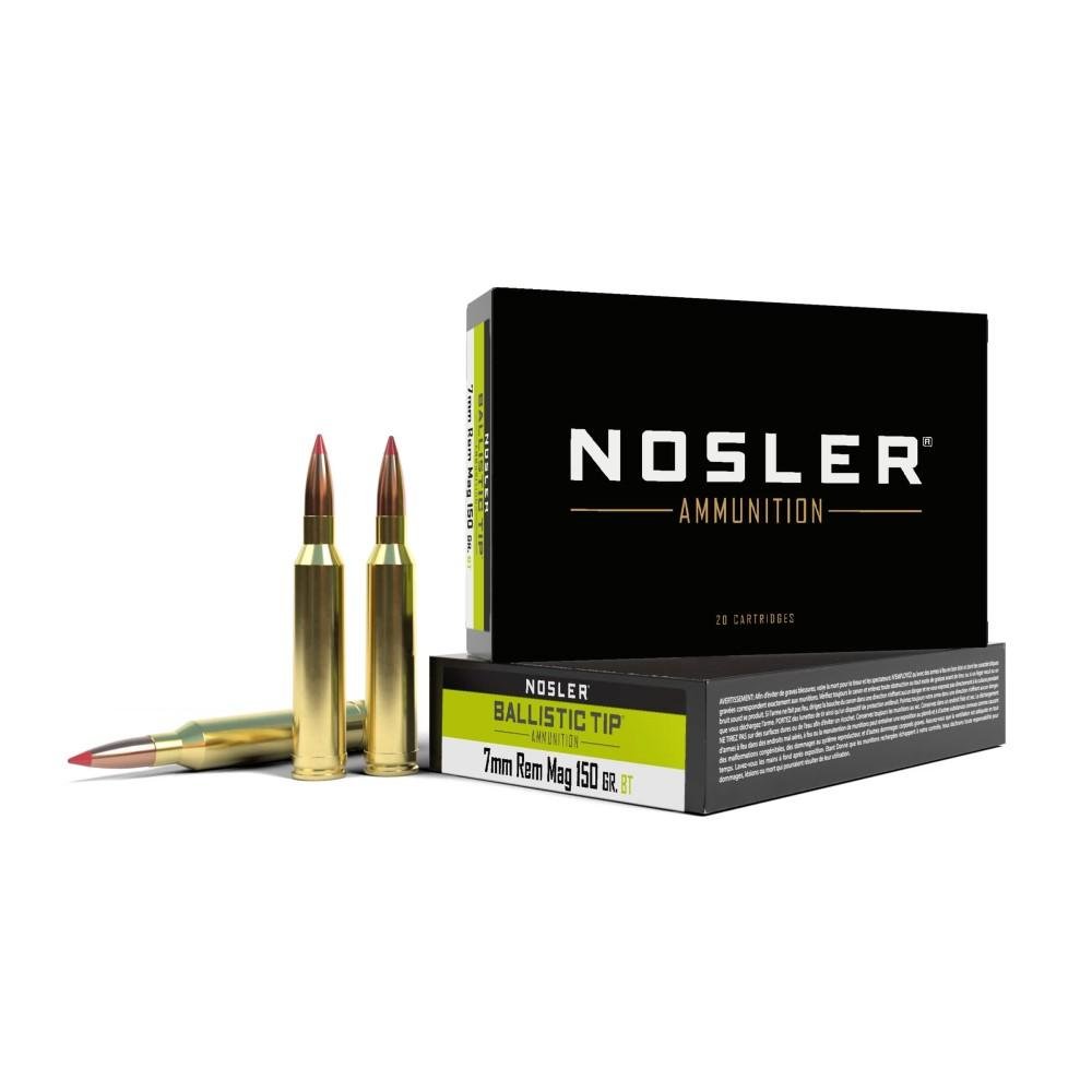 https3A2F2Fmedia.chattanoogashooting.com2Fimages2Fproduct2FNO400452FNO40045-1.jpg Nosler Ballistic Tip Rifle Ammunition 7mm Rem Mag 150gr PT 3050 fps 20/ct
