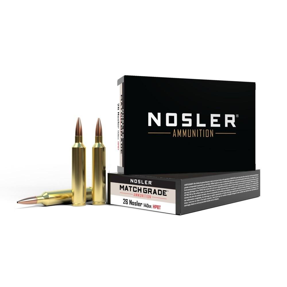 https3A2F2Fmedia.chattanoogashooting.com2Fimages2Fproduct2FNO512882FNO51288-1.jpg Nosler Match Grade Rifle Ammunition .26 Nosler 140gr CC 3300 fps 20/ct