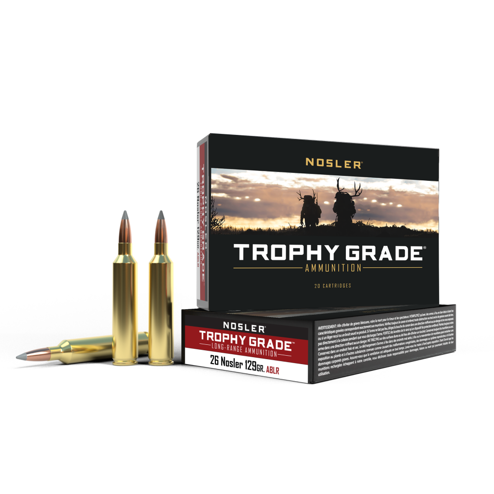 https3A2F2Fmedia.chattanoogashooting.com2Fimages2Fproduct2FNO601102FNO60110-1.png Nosler Accubond Long Range Trophy Grade Rifle Ammunition 26 Nosler 129 gr PT 3400 fps 20/ct