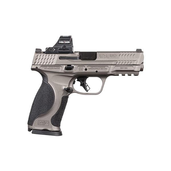Smith & Wesson M&P9 M2.0 Handgun 9mm Luger 17rd Magazines (2) 4.25" Barrel Silver Metal with Black Grips and Holosun HS407C X2 Red Dot