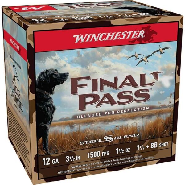 Winchester Final Pass Shotshells 12ga 3-1/2" 1-1/2oz 1500 fps #1.5 & #BB Shot 25/ct