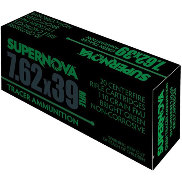 Supernova Tracer Rifle Ammunition  7.62x39 110 gr. FMJ Green Tracer 20 rd.