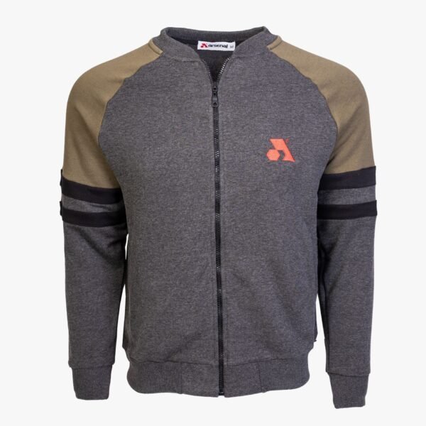 Arsenal Small Gray / Khaki Cotton-Poly Standard Fit Classic Crew Zip-Up Jacket