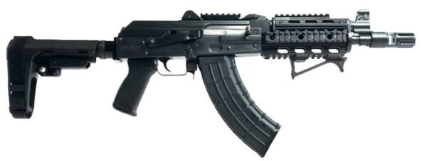 ZASTAVA ZPAP92 AK PISTOL 7.62 X 39 MM WITH NIGHT BRAKE QUAD RAIL TOP RAIL REAR RAIL SBA3 BRACE ANGLED FOREGRIP 1.5MM RECEIVER BULDGED TRUNNION CHROME LINED 10IN BARREL ZP92762TACM